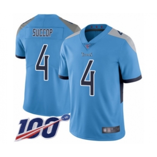 Men's Tennessee Titans #4 Ryan Succop Light Blue Alternate Vapor Untouchable Limited Player 100th Season Football Jersey - Ujersey