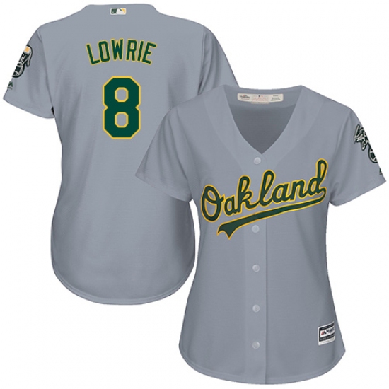 Women's Majestic Oakland Athletics #8 Jed Lowrie Authentic Grey Road Cool Base MLB Jersey - Ujersey