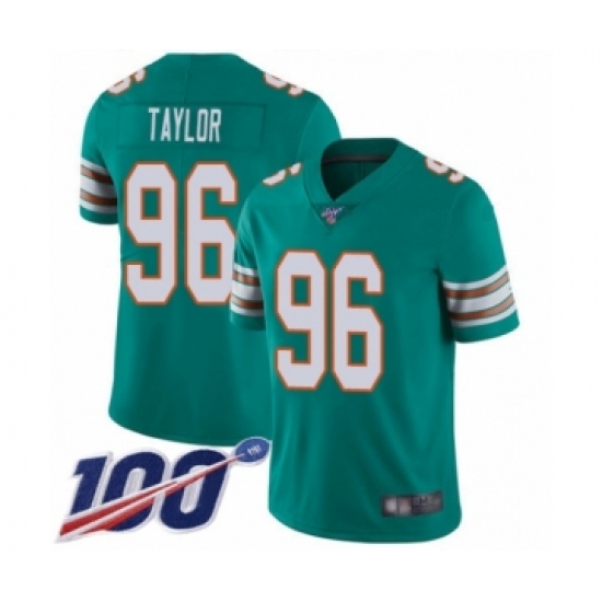 Men's Miami Dolphins #96 Vincent Taylor Aqua Green Alternate Vapor Untouchable Limited Player 100th Season Football Jersey - Ujersey