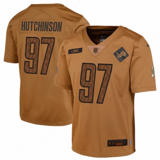 Youth Detroit Lions #97 Aidan Hutchinson Nike Brown 2023 Salute To Service Limited Jersey - Ujersey