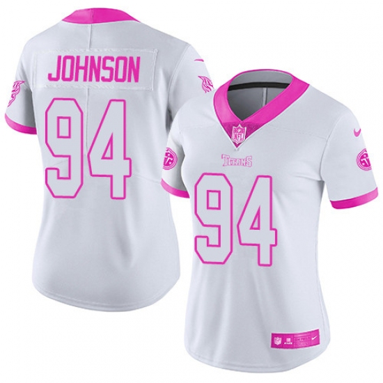 Women's Nike Tennessee Titans #94 Austin Johnson Limited White/Pink Rush Fashion NFL Jersey - Ujersey