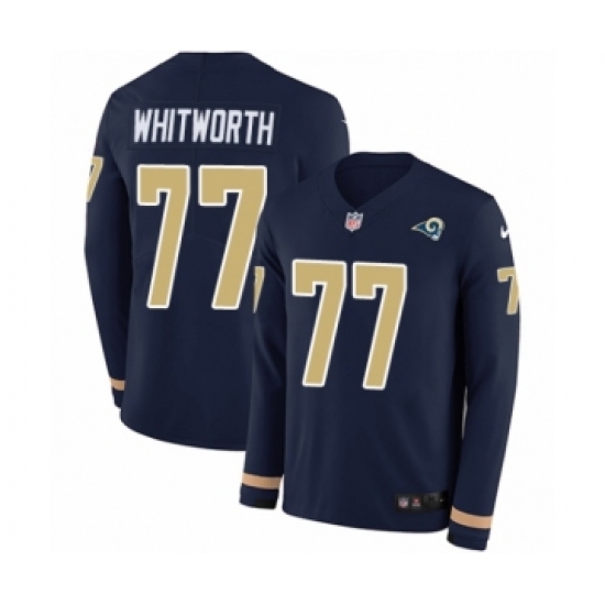 Youth Nike Los Angeles Rams #77 Andrew Whitworth Limited Navy Blue Therma Long Sleeve NFL Jersey - Ujersey