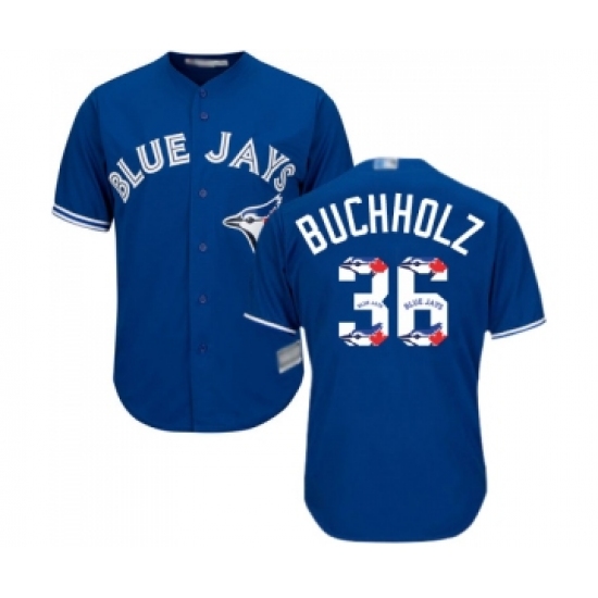 Men's Toronto Blue Jays #36 Clay Buchholz Authentic Blue Team Logo Fashion Baseball Jersey - Ujersey