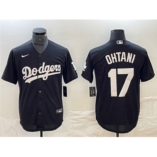 Men's Los Angeles Dodgers #17 Shohei Ohtani Black Cool Base Stitched Jersey - Ujersey