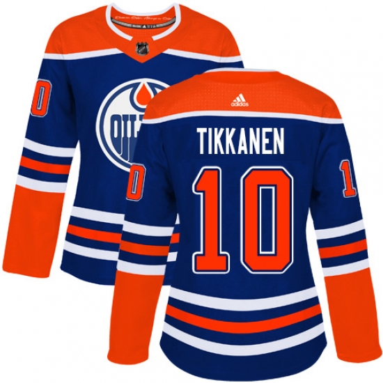 Women's Adidas Edmonton Oilers #10 Esa Tikkanen Authentic Royal Blue Alternate NHL Jersey - Ujersey