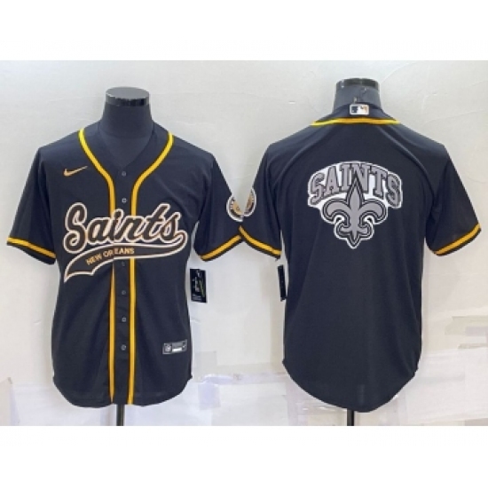 Men's New Orleans Saints Black Team Big Logo With Patch Cool Base Stitched Baseball Jersey - Ujersey