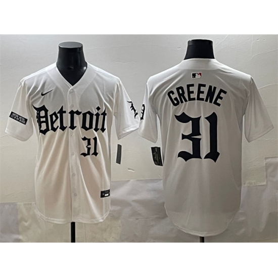 Men's Detroit Tigers #31 Riley Greene White 'Motor Gothic Edition' Vapor Premier Limited Stitched Baseball Jersey - Ujersey