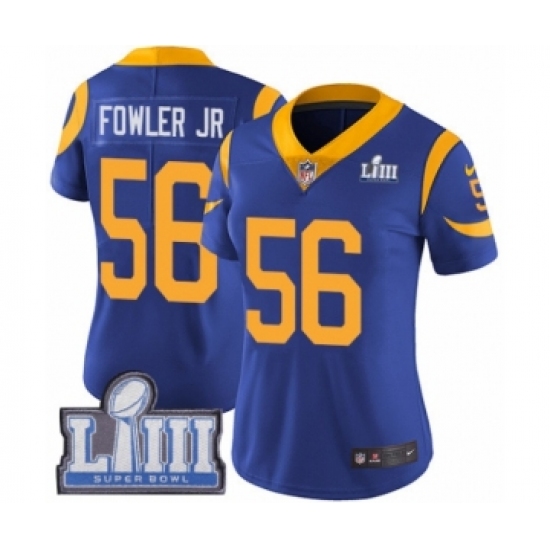 Women's Nike Los Angeles Rams #56 Dante Fowler Jr Royal Blue Alternate Vapor Untouchable Limited Player Super Bowl LIII Bound NFL Jersey - Ujersey