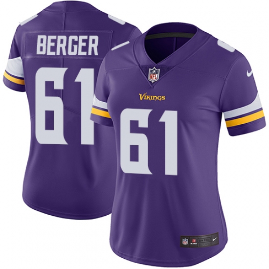 Women's Nike Minnesota Vikings #61 Joe Berger Purple Team Color Vapor Untouchable Limited Player NFL Jersey - Ujersey