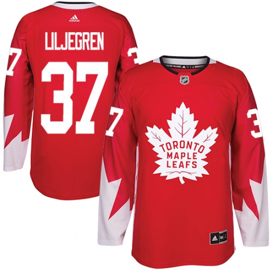 Men's Adidas Toronto Maple Leafs #37 Timothy Liljegren Authentic Red Alternate NHL Jersey - Ujersey