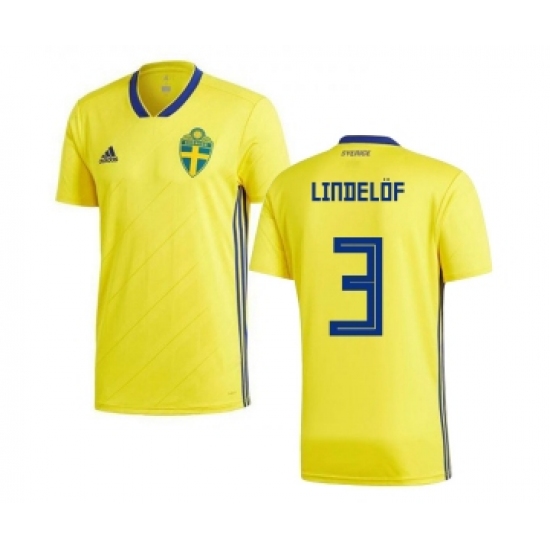 Sweden #3 Lindelof Home Kid Soccer Country Jersey