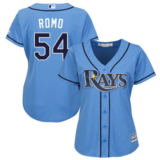 Women's Majestic Tampa Bay Rays #54 Sergio Romo Replica Light Blue Alternate 2 Cool Base MLB Jersey - Ujersey
