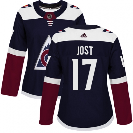 Women's Adidas Colorado Avalanche #17 Tyson Jost Authentic Navy Blue Alternate NHL Jersey - Ujersey