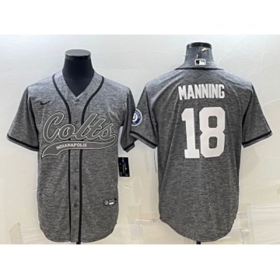 Men's Indianapolis Colts #18 Peyton Manning Grey Gridiron With Patch Cool Base Stitched Baseball Jersey - Ujersey