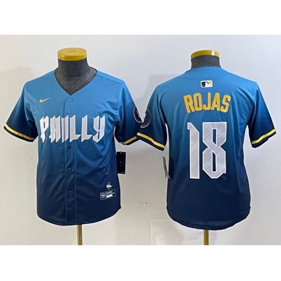 Youth Philadelphia Phillies #18 Johan Rojas Blue 2024 City Connect Limited Stitched Jersey - Ujersey