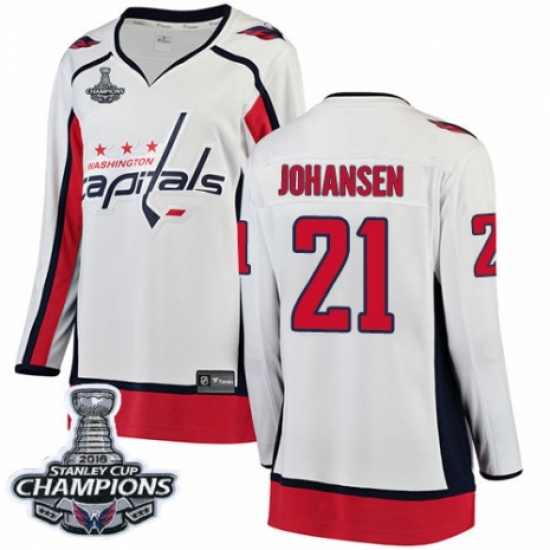 Women's Washington Capitals #21 Lucas Johansen Fanatics Branded White Away Breakaway 2018 Stanley Cup Final Champions NHL Jersey - Ujersey