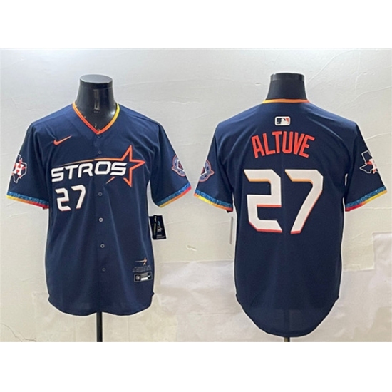 Men's Houston Astros #27 Jose Altuve Navy 2025 City Connect With Texas Patch Limited Stitched Baseball Jersey - Ujersey