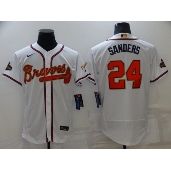 Men's Atlanta Braves #24 Deion Sanders White 2022 Gold Program Authentic Player Jersey