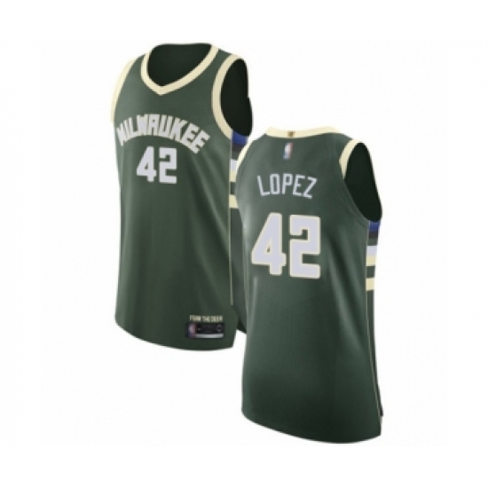 Men's Milwaukee Bucks #42 Robin Lopez Authentic Green Basketball Jersey - Icon Edition - Ujersey