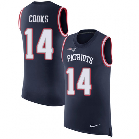 Men's Nike New England Patriots #14 Brandin Cooks Limited Navy Blue Rush Player Name & Number Tank Top NFL Jersey - Ujersey