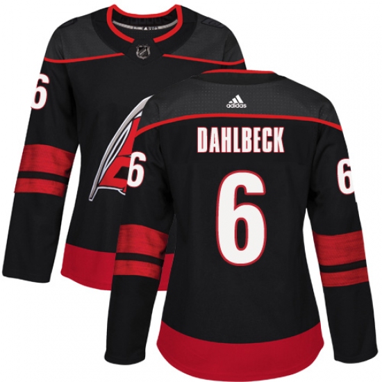 Women's Adidas Carolina Hurricanes #6 Klas Dahlbeck Authentic Black Alternate NHL Jersey - Ujersey