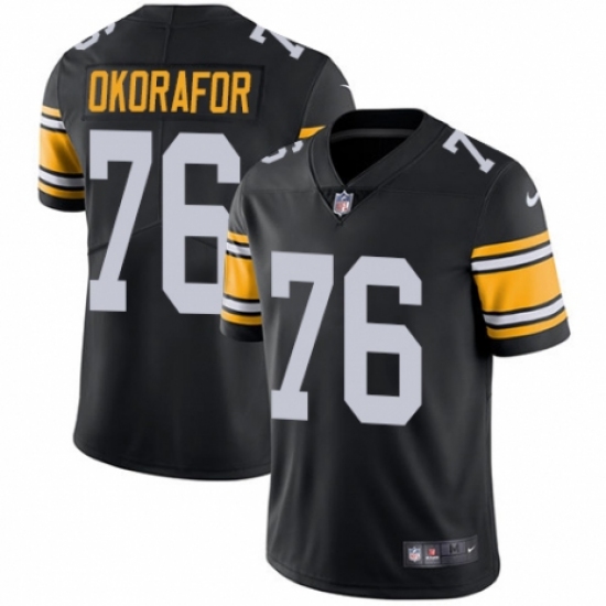Men's Nike Pittsburgh Steelers #76 Chukwuma Okorafor Black Alternate Vapor Untouchable Limited Player NFL Jersey - Ujersey