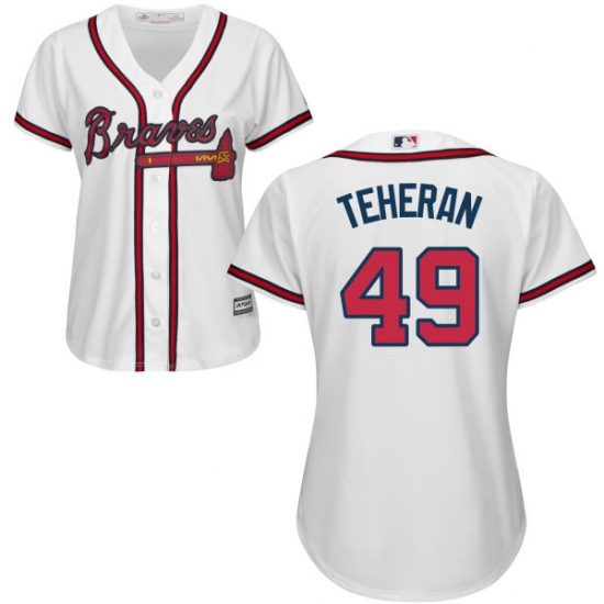 Women's Majestic Atlanta Braves #49 Julio Teheran Authentic White Home Cool Base MLB Jersey - Ujersey
