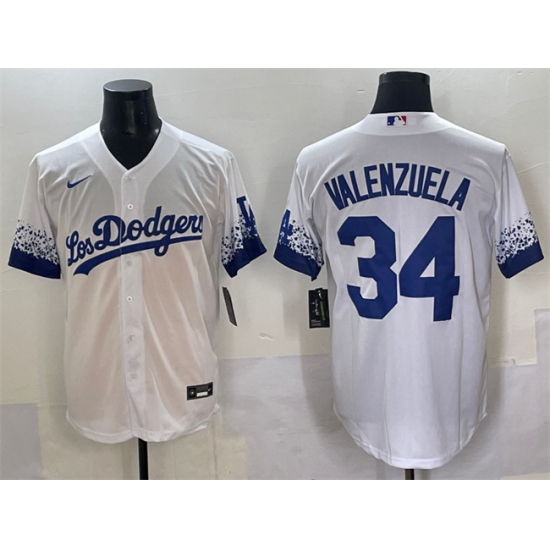 Men's Los Angeles Dodgers #34 Fernando Valenzuela White City Connect Cool Base Stitched Jersey - Ujersey