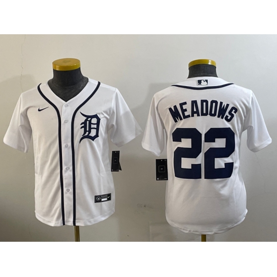 Youth Detroit Tigers #22 Parker Meadows White Cool Base Stitched Jersey