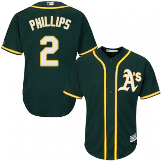 Men's Majestic Oakland Athletics #2 Tony Phillips Replica Green Alternate 1 Cool Base MLB Jersey - Ujersey