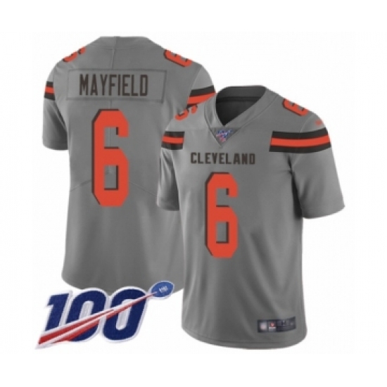 Youth Cleveland Browns #6 Baker Mayfield Limited Gray 100th Season Inverted Legend Football Jersey - Ujersey