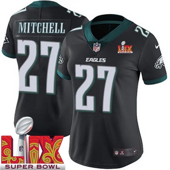 Women Philadelphia Eagles Quinyon Mitchell #27 Black 2024 2025 Super Bowl LIX F U S E Stitched NFL Jersey - Ujersey