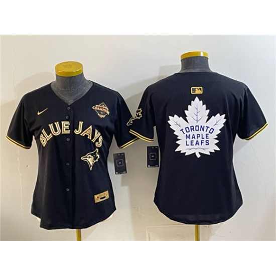 Youth Toronto Blue Jays & Leafs Black Gold 2025 American League Champions With White Leafs Logo Limited Stitched Baseball Jersey - Ujersey