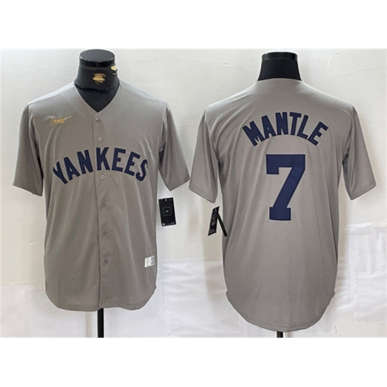 Men's New York Yankees #7 Mickey Mantle Gray Cool Base Stitched Baseball Jersey - Ujersey