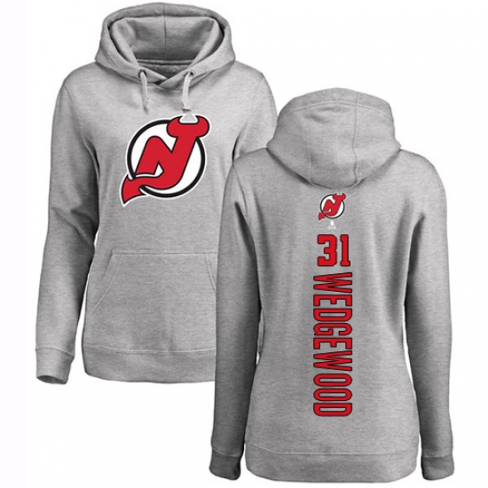 NHL Women's Adidas New Jersey Devils #31 Scott Wedgewood Ash Backer Pullover Hoodie - ujerseystore
