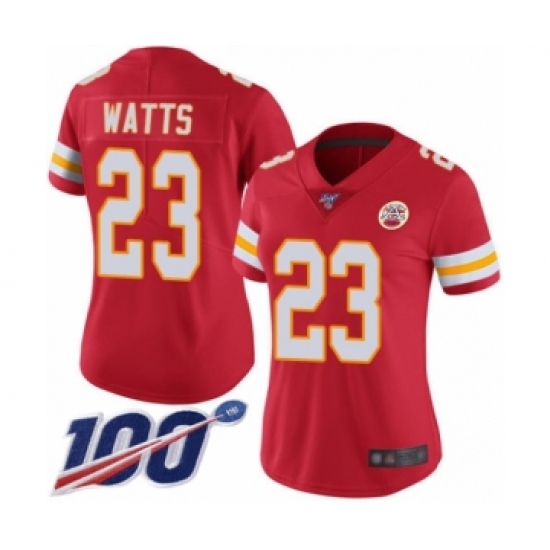 Women's Kansas City Chiefs #23 Armani Watts Red Team Color Vapor Untouchable Limited Player 100th Season Football Jersey - Ujersey