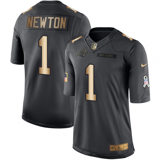 Men's Nike Carolina Panthers #1 Cam Newton Limited Black/Gold Salute to Service NFL Jersey - Ujersey
