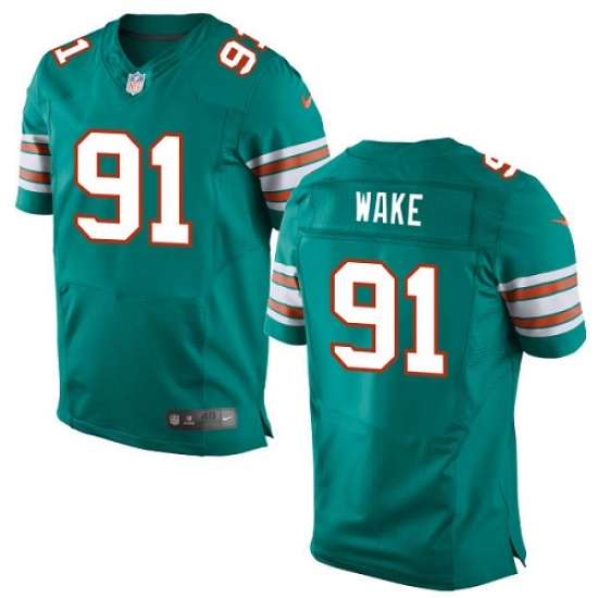 Men's Nike Miami Dolphins #91 Cameron Wake Elite Aqua Green Alternate NFL Jersey - Ujersey
