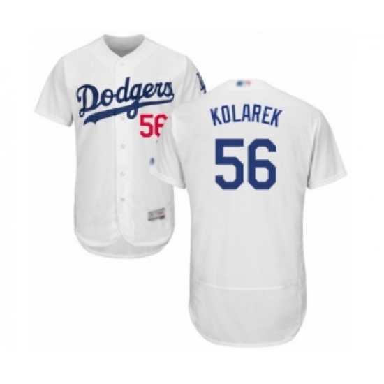 Men's Los Angeles Dodgers #56 Adam Kolarek White Home Flex Base Authentic Collection Baseball Player Jersey - Ujersey