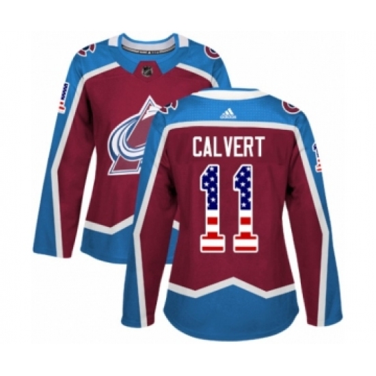 Women's Adidas Colorado Avalanche #11 Matt Calvert Authentic Burgundy Red USA Flag Fashion NHL Jersey - Ujersey