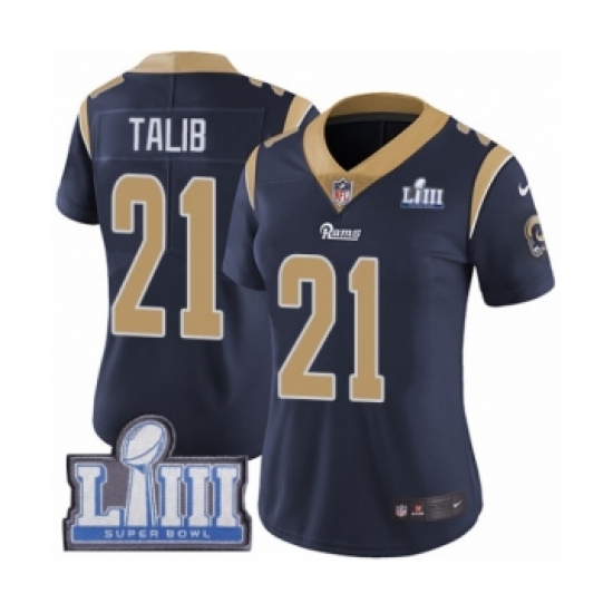 Women's Nike Los Angeles Rams #21 Aqib Talib Navy Blue Team Color Vapor Untouchable Limited Player Super Bowl LIII Bound NFL Jerseyey - Ujersey