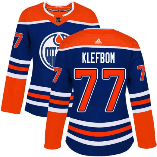 Women's Adidas Edmonton Oilers #77 Oscar Klefbom Authentic Royal Blue Alternate NHL Jersey - Ujersey