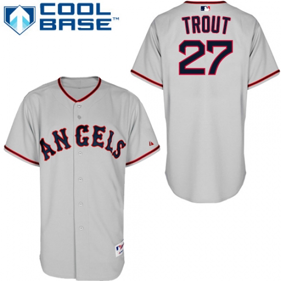 Men's Majestic Los Angeles Angels of Anaheim #27 Mike Trout Authentic Grey 1965 Turn Back The Clock MLB Jersey - Ujersey