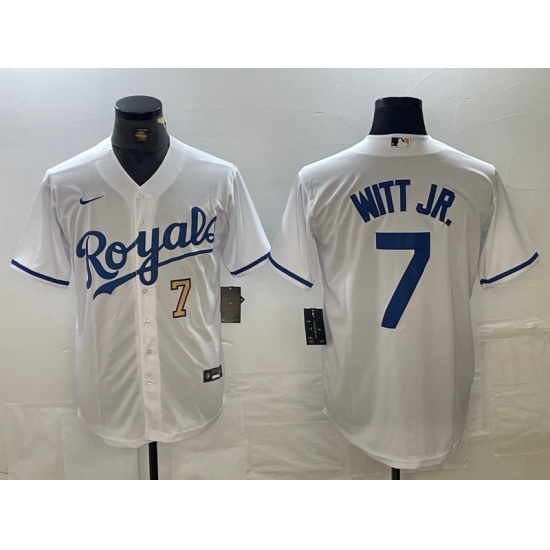 Men's Kansas City Royals #7 Bobby Witt Jr Number White Cool Base Stitched MLB Jerseys - Ujersey
