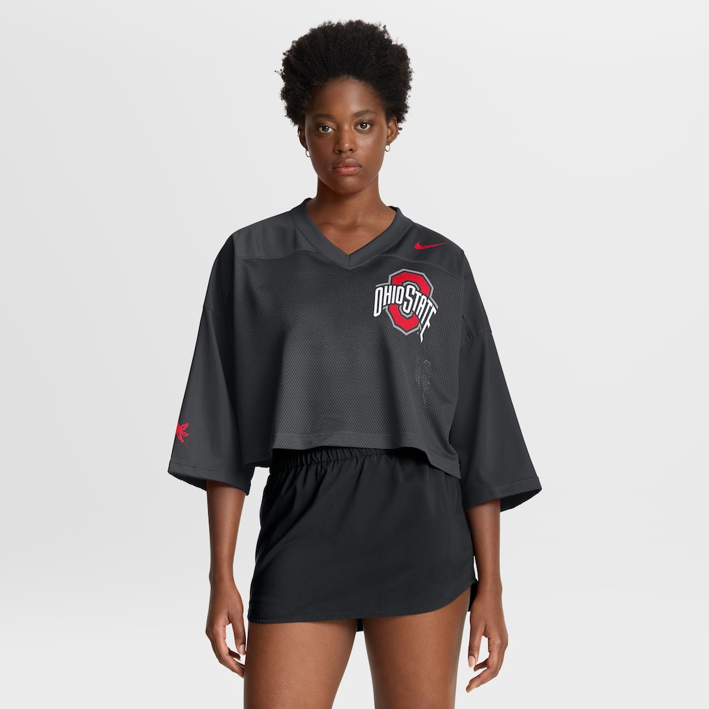 Women's Nike Black Ohio State Buckeyes Cropped Mesh Dri-FIT Fashion Jersey - Ujersey NHL