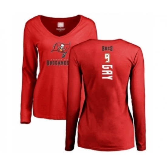 Football Women's Tampa Bay Buccaneers #9 Matt Gay Red Backer Long Sleeve T-Shirt - Ujersey