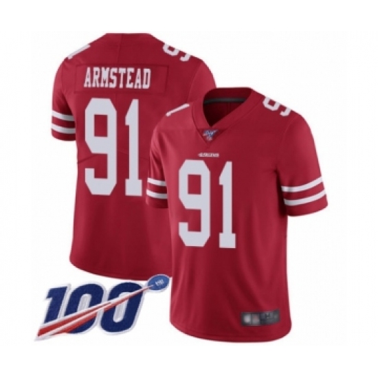 Men's San Francisco 49ers #91 Arik Armstead Red Team Color Vapor Untouchable Limited Player 100th Season Football Jersey - Ujersey