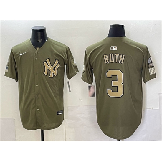 Men's New York Yankees #3 Babe Ruth Olive 2026 Armed Forces Day Stitched Baseball Jersey - Ujersey