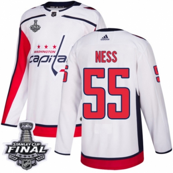 Men's Adidas Washington Capitals #55 Aaron Ness Authentic White Away 2018 Stanley Cup Final NHL Jersey - Ujersey