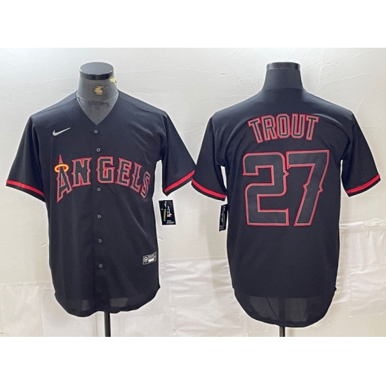 Men's Los Angeles Angels #27 Mike Trout Lights Out Black Fashion Cool base Nike Jersey - Ujersey